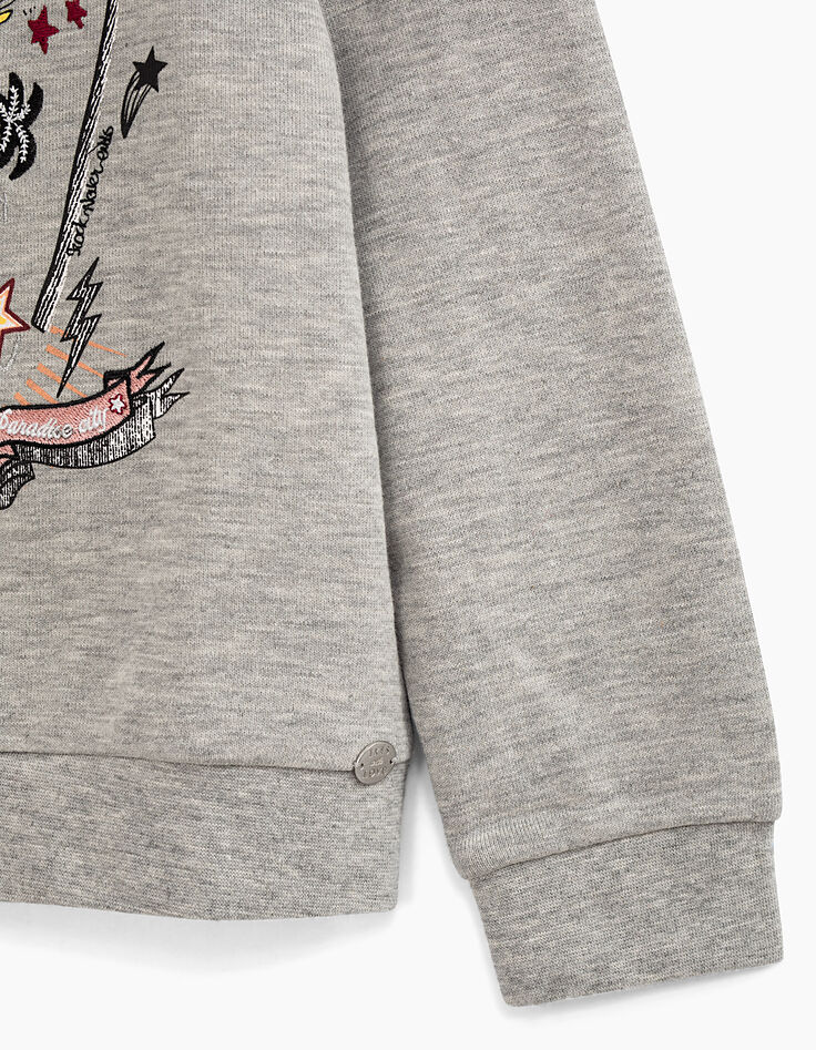 Sudadera gris jaspeado medio bordado niña-3