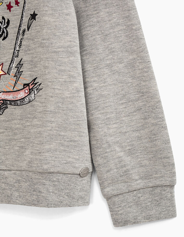 Girls’ medium-grey marl embroidered sweatshirt - IKKS
