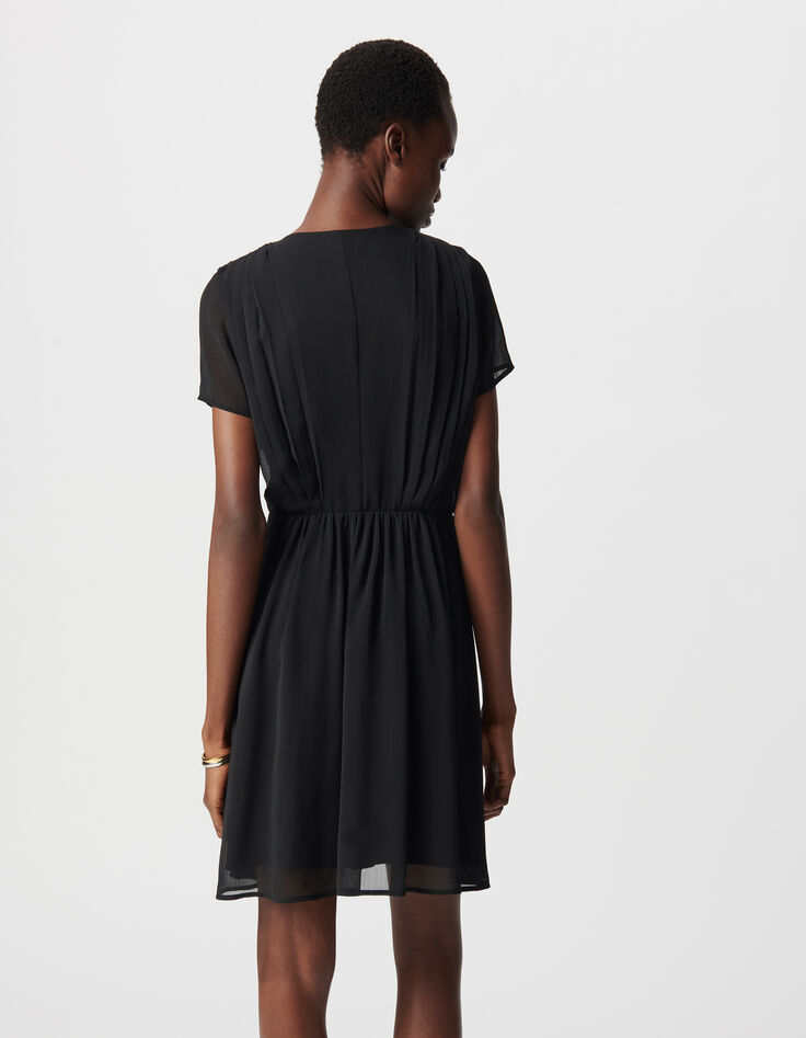 Robe noire détail plissé taille Femme-3