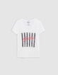 Camiseta blanca de mujer de algod&oacute;n org&aacute;nico con mensaje y rayas BLONDIE-6