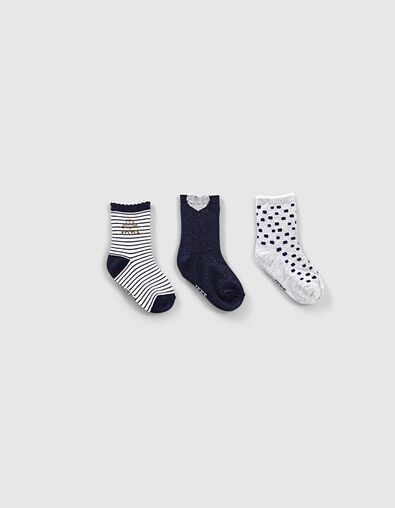 Marineblaue, graue und cremeweiße Socken für Babymädchen  - IKKS