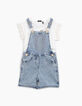 Ensemble robe salopette en jean et tee-shirt blanc fille-2