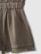 Baby girls’ khaki linen blend paperbag shorts -5