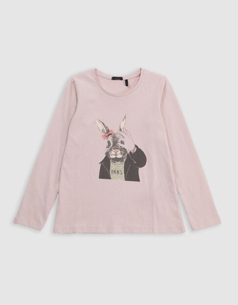 T-shirt rose visuel lapin détails dorés fille T-shirt rose visuel lapin détails dorés fille - IKKS