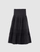Jupe longue noire smocks à la taille fille-2