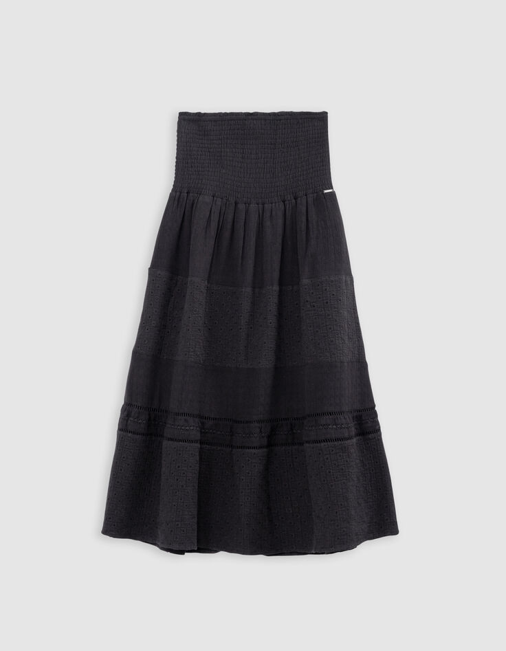 Jupe longue noire smocks à la taille fille-2