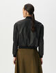 Schwarze Oversize-Damenbomberjacke aus Leder-3