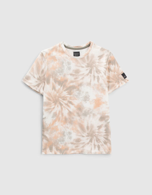 Weißes Jungen-T-Shirt aus Biobaumwolle, Tie-and-Dye-Motiv