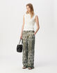 Pantalon large kaki imprimé foulard Femme-2