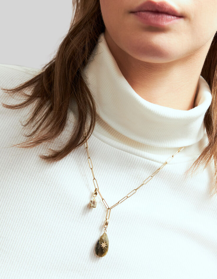 Collier maille dor&eacute;e pendentif femme-5