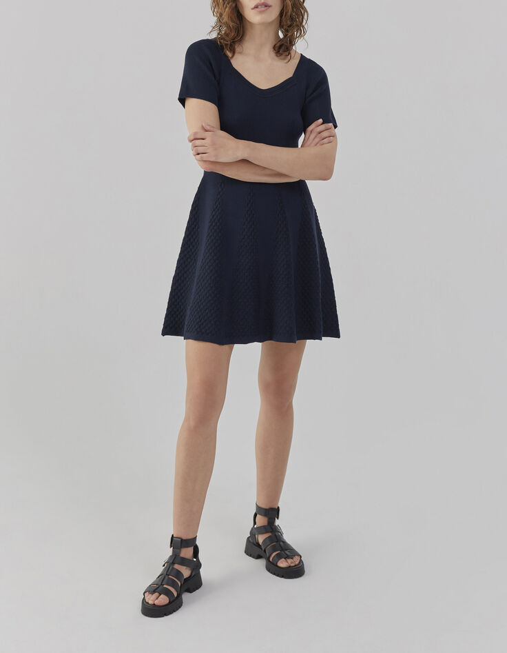 Women’s navy decorative knit skater-style dress-1