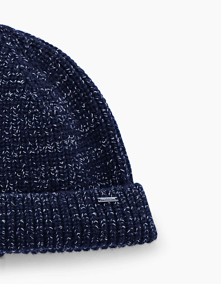 Bonnet marine tricot côtelé chiné Homme-3