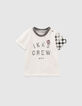 Ensemble salopette en jean et T-shirt damier bébé garçon-3
