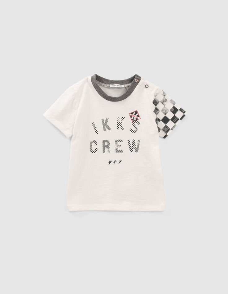 Ensemble salopette en jean et T-shirt damier bébé garçon-3