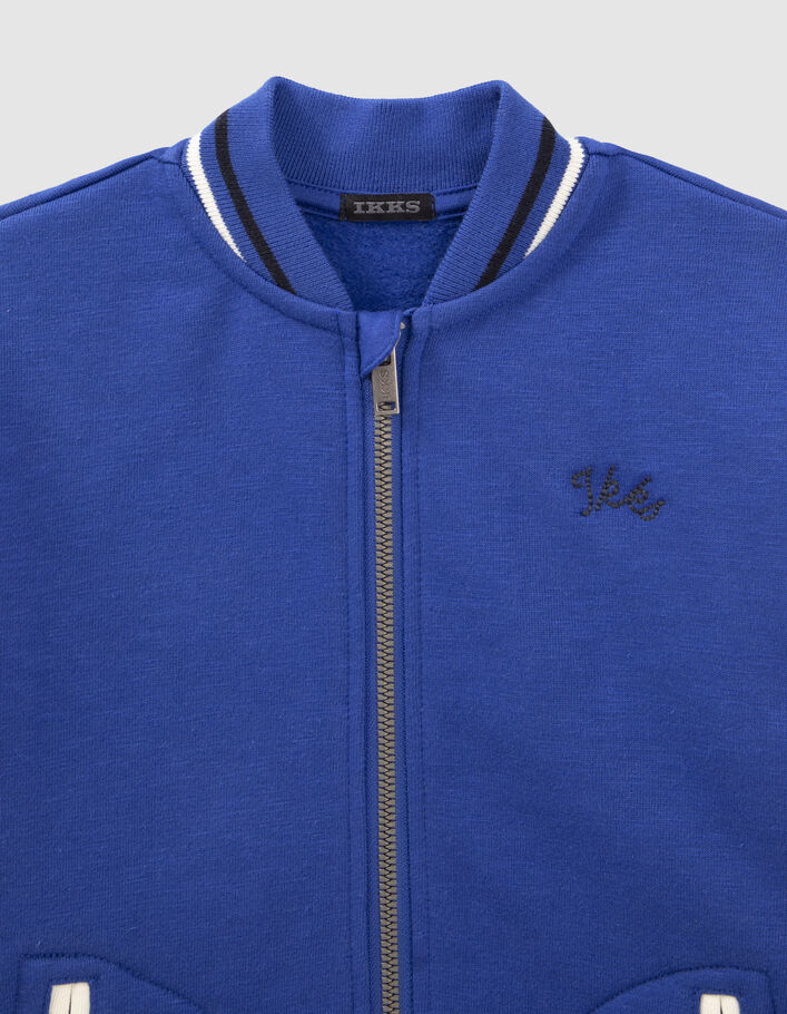 Boys’ blue and ecru baseball cardigan, XL embroidered back-5