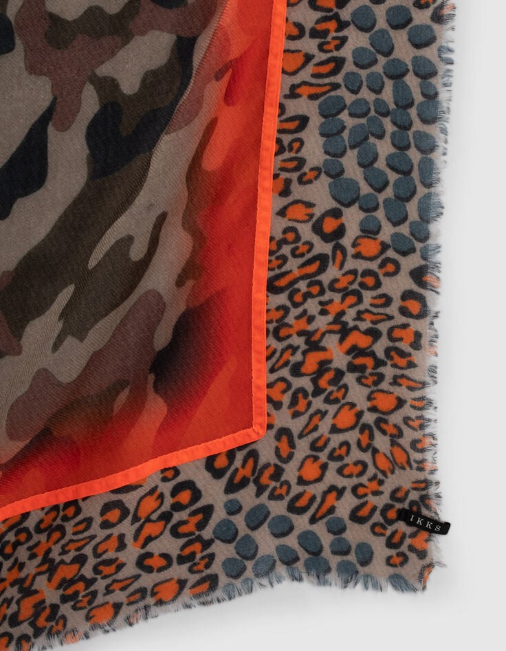 Fular caqui estampado camuflaje y leopardo mujer-4