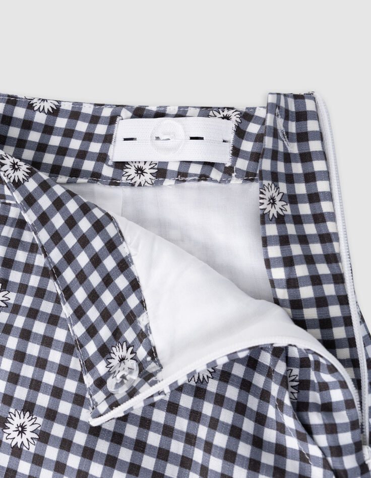 Jupe-short noire imprimé vichy et fleurs fille-7
