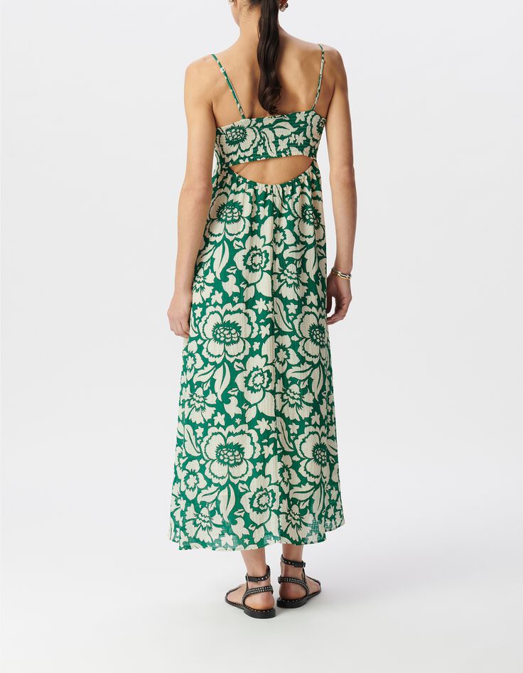 Women's green maxi tropical print long dress-3