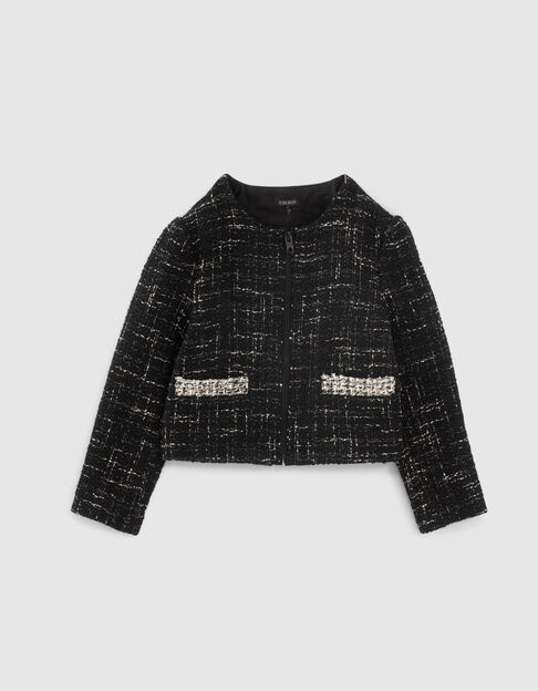 Girls’ black tweed-style mini me jacket