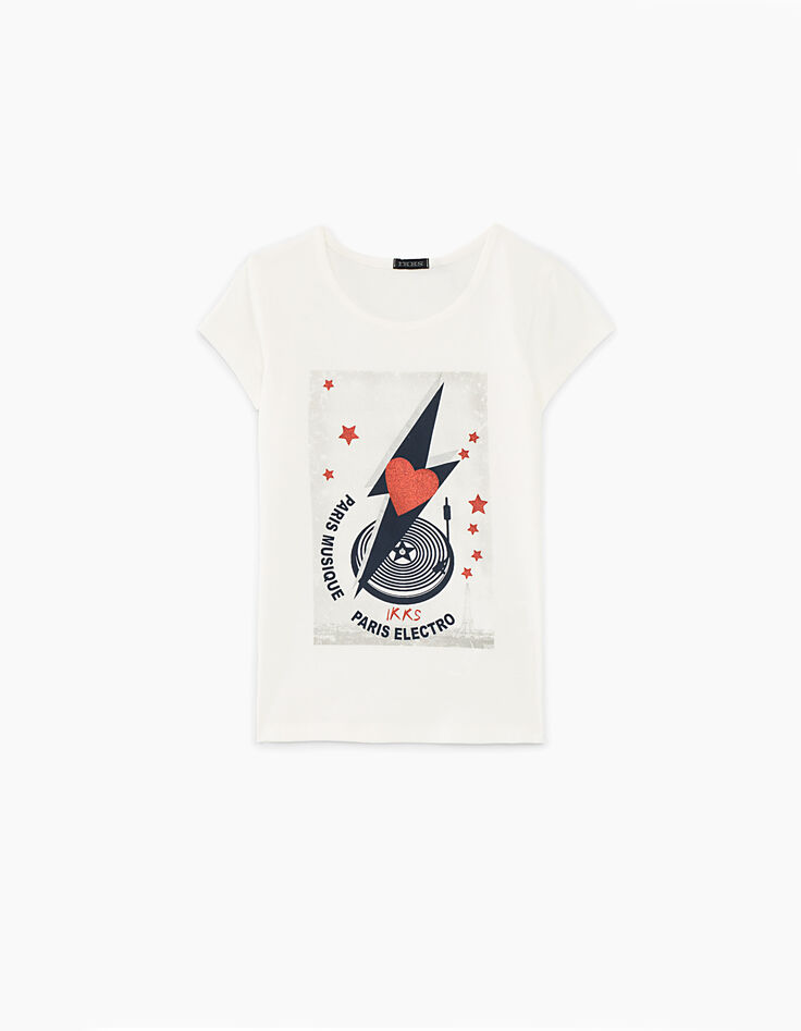 Camiseta blanco roto rayos, estrellas y pletina niña-2