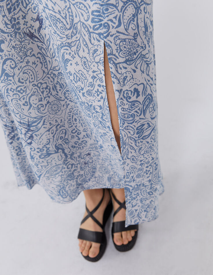 Robe longue bleu imprimé bandana Femme-5