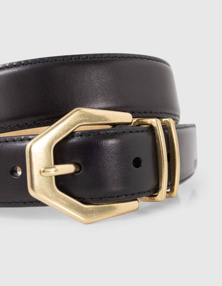 Ceinture noire cuir intérieur doré Femme-3
