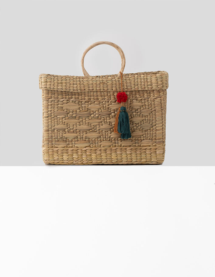 I.Code sand woven basket with tassels - I.CODE