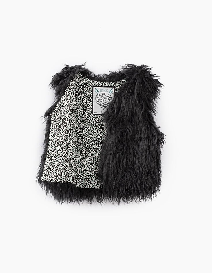 Gilet gris anthracite en fourrure synthétique fille-3