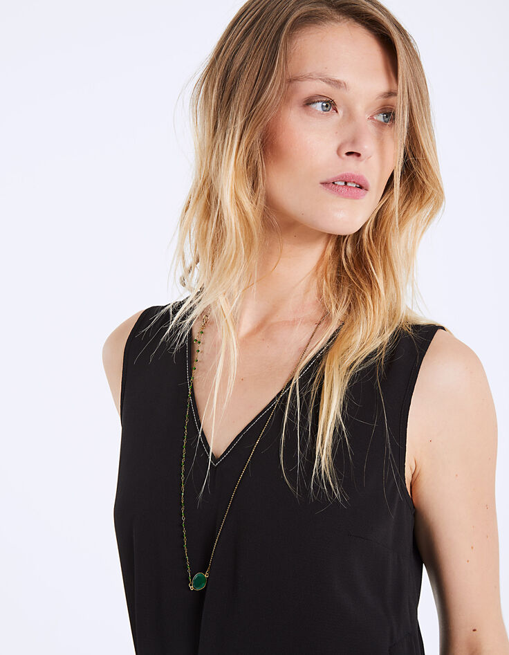 Collier sautoir pierre perles vert émeraude femme-2