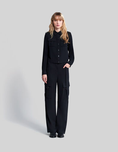 Women’s black recycled wide-leg cargo trousers - IKKS