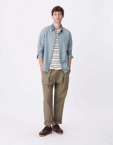 Chemise easy bleue motif carreaux manches longues Homme - IKKS