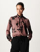 Damesbordeauxrood shirt met bloemenprint en maxi ruches-2