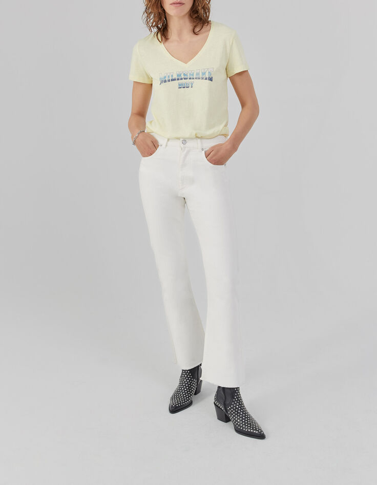 Tee-shirt jaune visuel message deep dye Femme-4