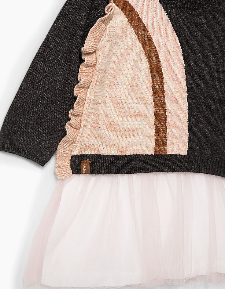 Robe bi-matière grise avec tutu rose bébé fille-2