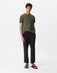 Men’s khaki semi-plain rolled neck T-shirt-1
