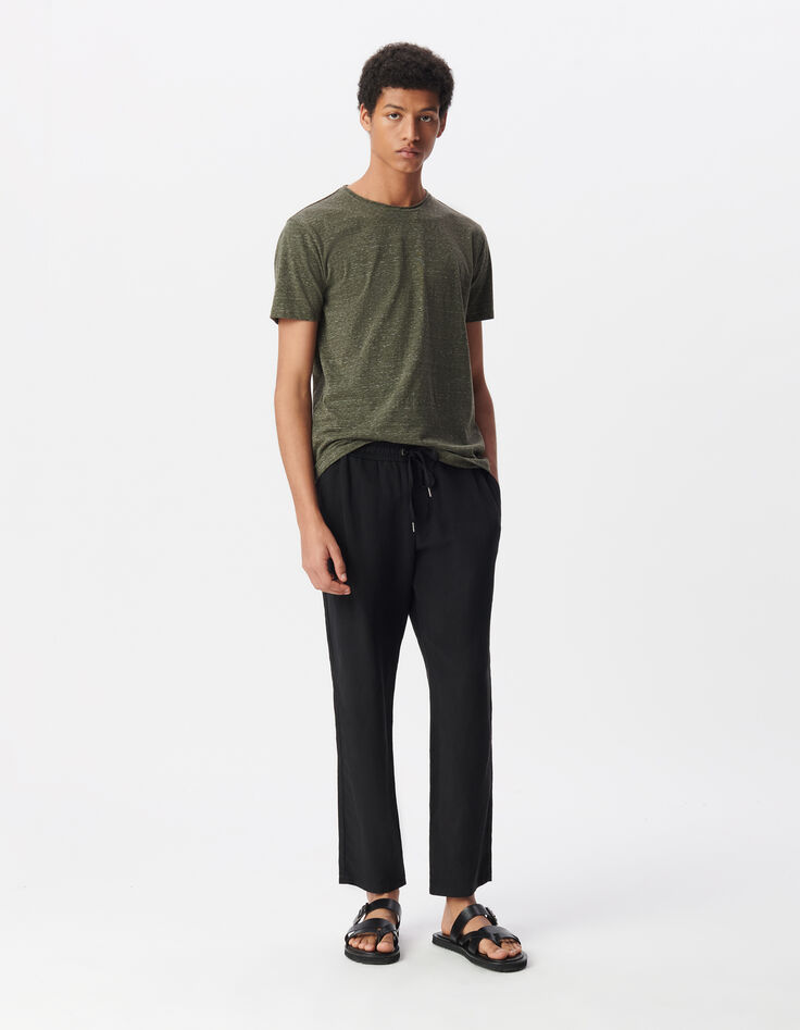 Men’s khaki semi-plain rolled neck T-shirt-1