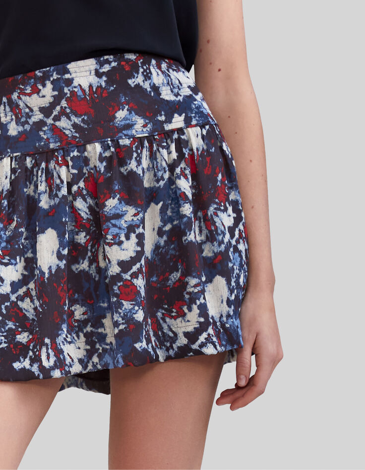 Jupe courte marine recyclée imprimé fleur batik Femme-4