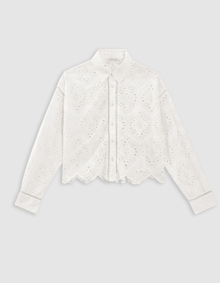 Wit opengewerkt biologisch katoenen shirt Dames-6
