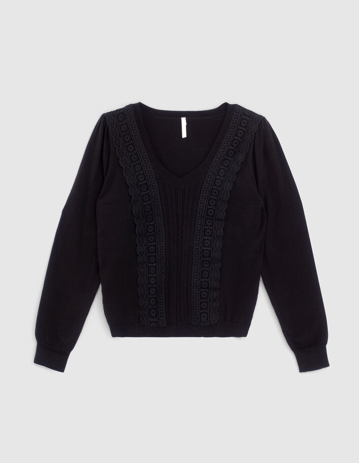I.Code black knit sweater with lace