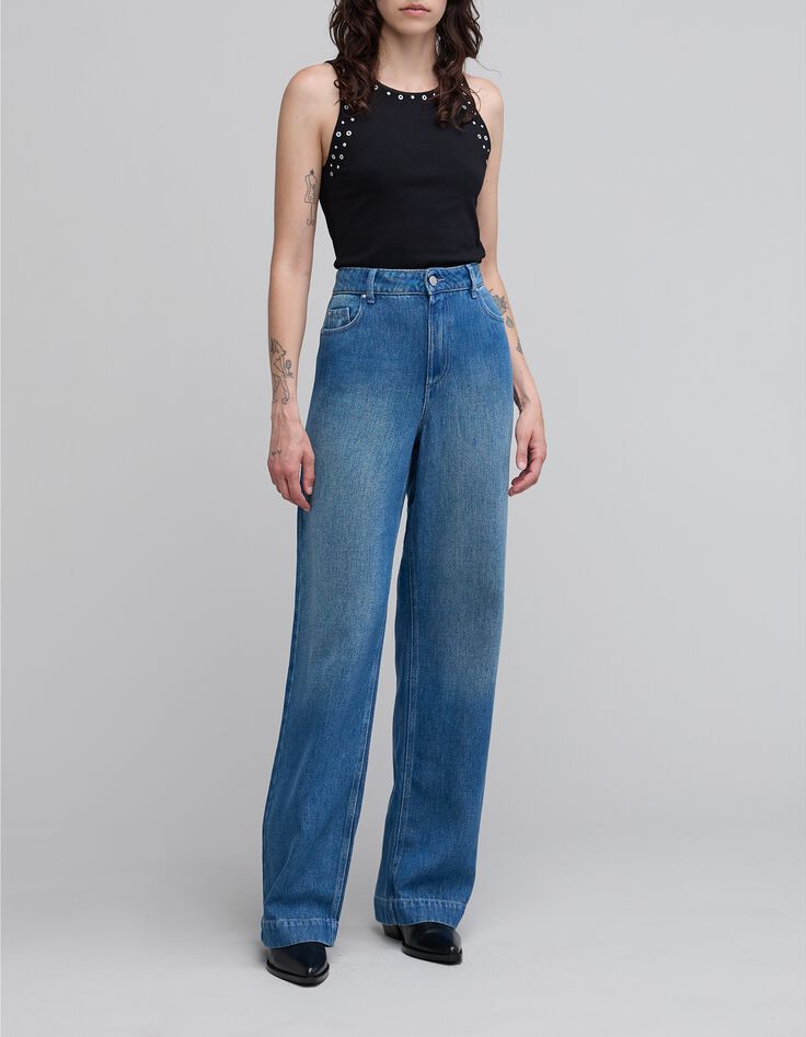 Denim wide leg taille haute femme-1
