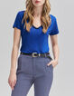 Kobalt T-shirt lurex met ketting aan de hals Dames-2