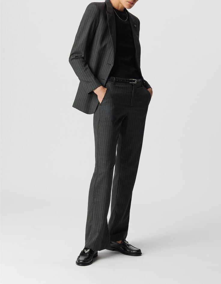 Graue Nadelstreifen-Tennis-Leoparden-Anzugjacke f&uuml;r Damen-1