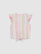 Roze gestreepte blouse geknoopt aan de kant  meisjes-2