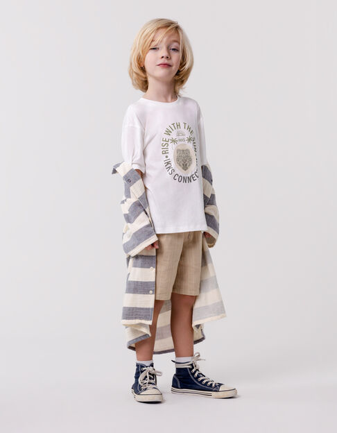 Ecru Jungen-T-Shirt, Biobaumwolle, Tiger-Lentikularmaske - IKKS
