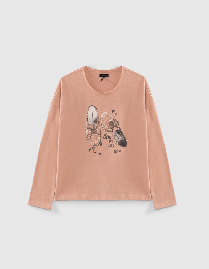 Mädchen-T-Shirt pink, Turnschuhmotiv Stick-Schnürsenkel-2