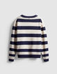 Pull col rond marine tricot motif rayures &eacute;crues Homme-7