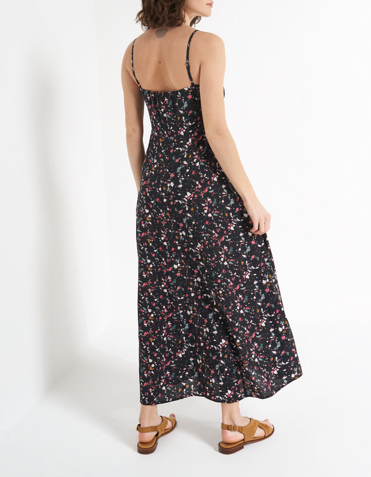 I.Code black terrazzo print long dress-2