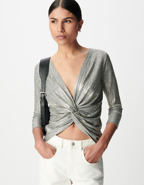 Women's rib knit tee with fixed back knot - IKKS