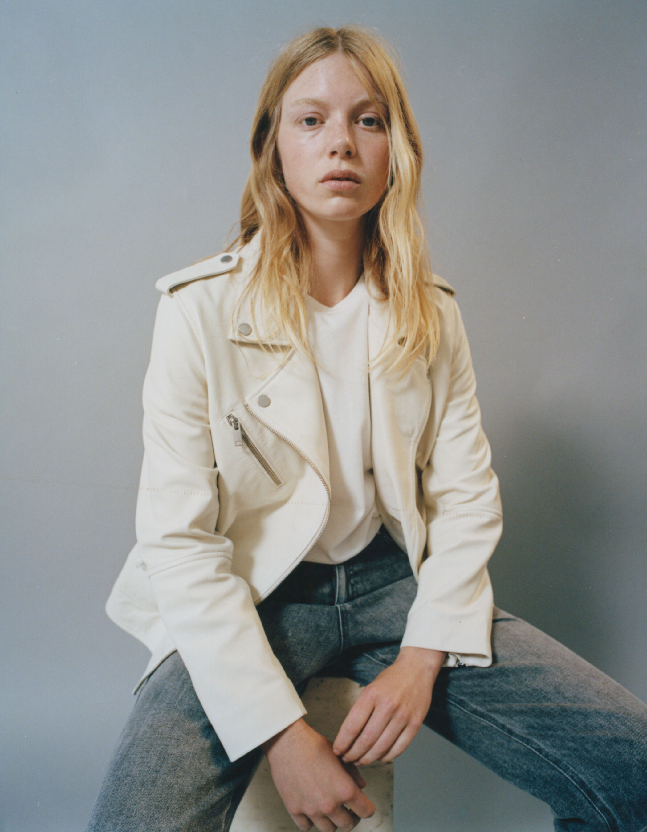 Ecru leather jacket clearance
