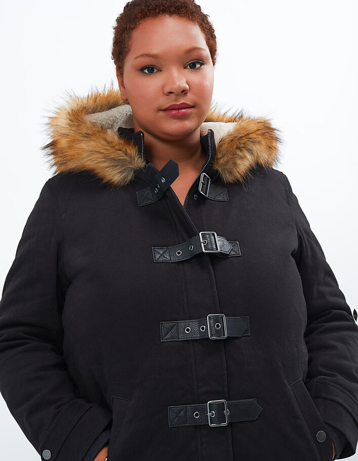 Zwarte parka met bont in duffle coatstijl I.Code  - I.CODE